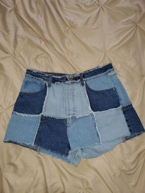 Wild Fable Patchwork Jean Shorts in Light & Dark Blue